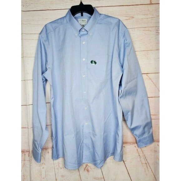 L.L. Bean Men Traditional Fit Men Large Regular Blue Button Up %100 Cotton Shirt - Picture 3 of 12